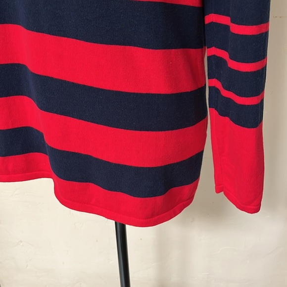 TOMMY HILFIGER Red Navy Blue Striped Sweater Light Weight Long Sleeves 
Size LG - Picture 6 of 9